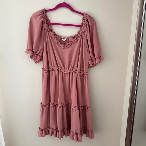 Inspired Hearts Dresses & Skirts - Inspired Hearts Pink‎ Ruffle Square Neck Tiered Dress Plus Size 1X